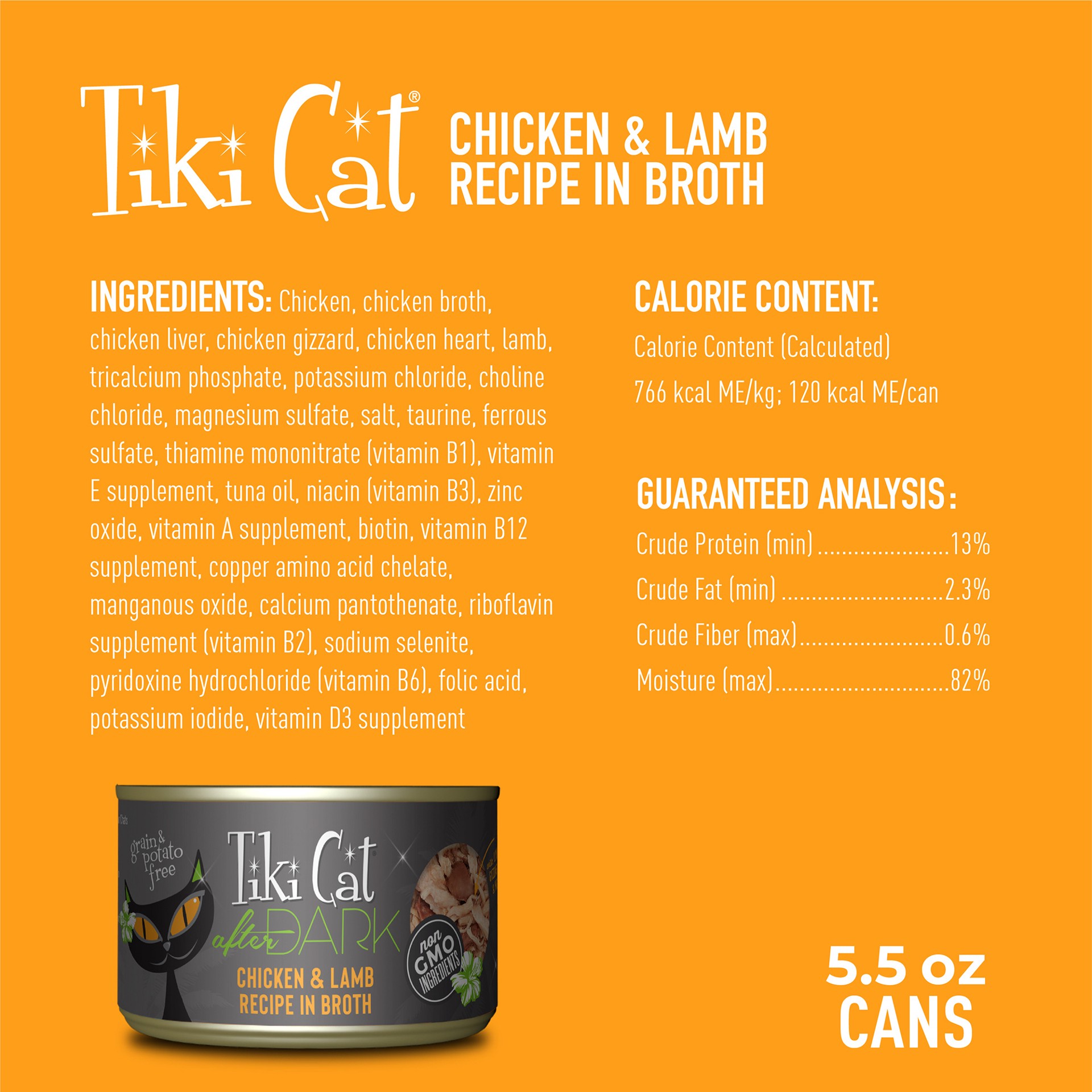 slide 4 of 8, Tiki Cat After Dark Whole Foods Wet Cat Food, Chicken & Lamb, 5.5 oz. Can (8 Count), 5.5 oz