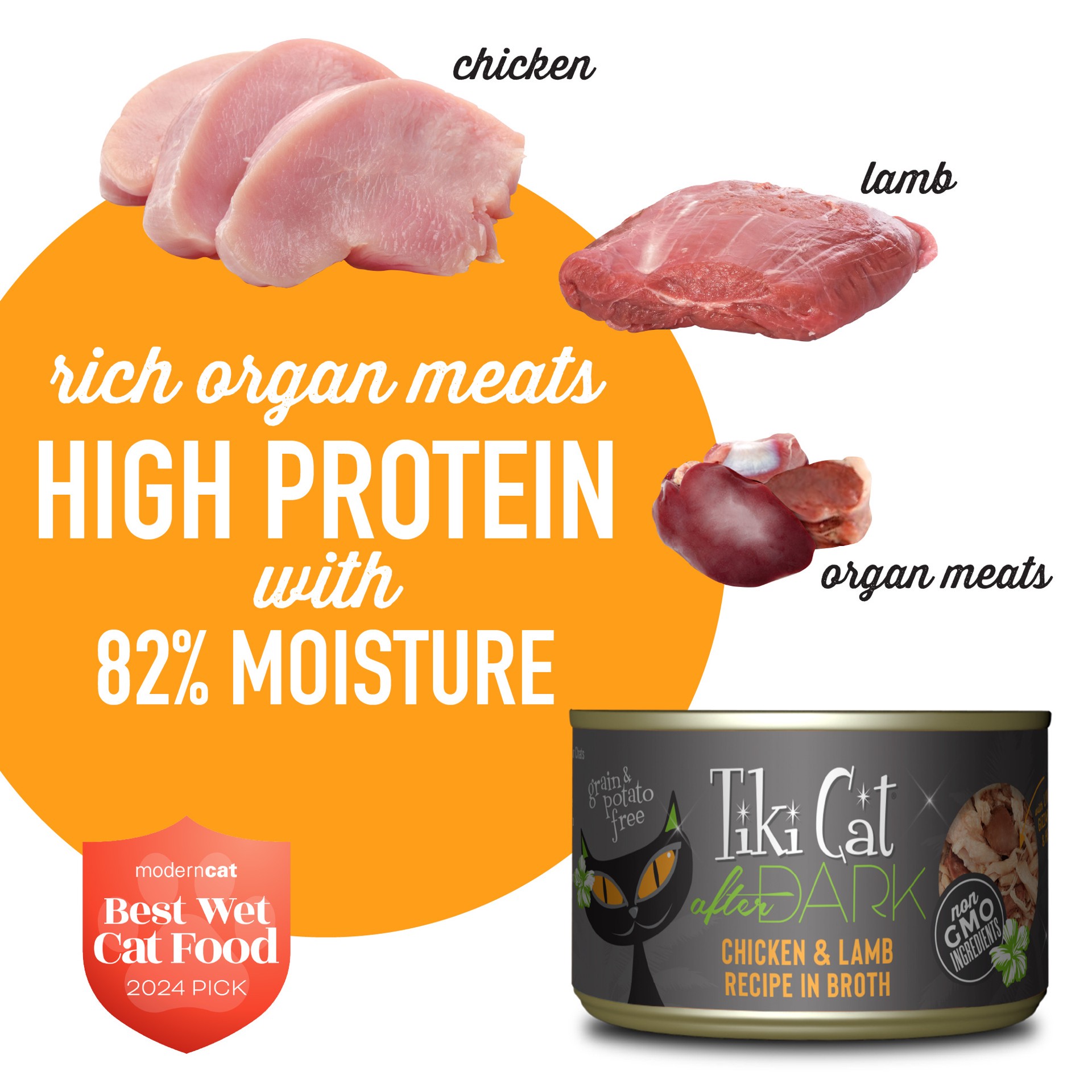 slide 2 of 8, Tiki Cat After Dark Whole Foods Wet Cat Food, Chicken & Lamb, 5.5 oz. Can (8 Count), 5.5 oz