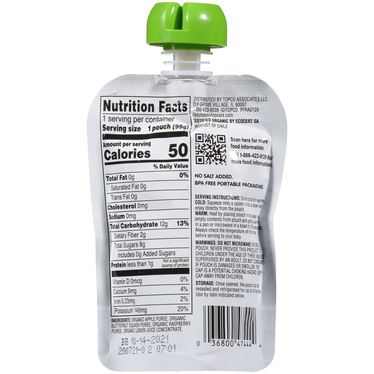 slide 6 of 9, Tippy Toes Organic 2 (6 Months & Up) Apple Butternut Squash Raspberry Baby Food 3.5 oz, 3.5 oz