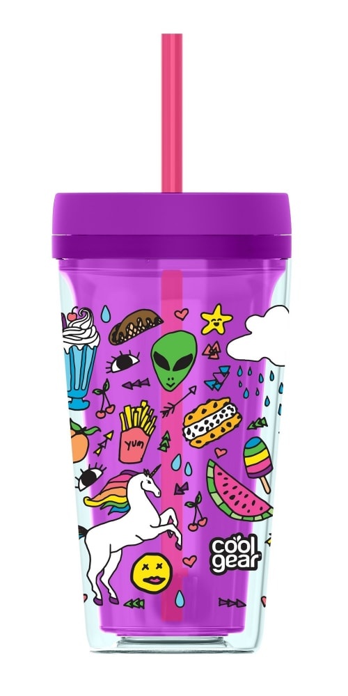 slide 1 of 1, Cool Gear Kids Callisto Tumbler - Purple Unicorns, 12 oz