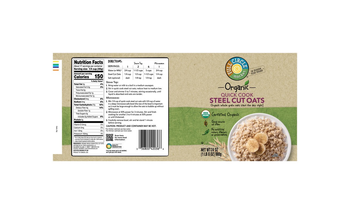 slide 5 of 16, Full Circle Market Organic Quick Cook Steel Cut Oats 24 oz, 24 oz