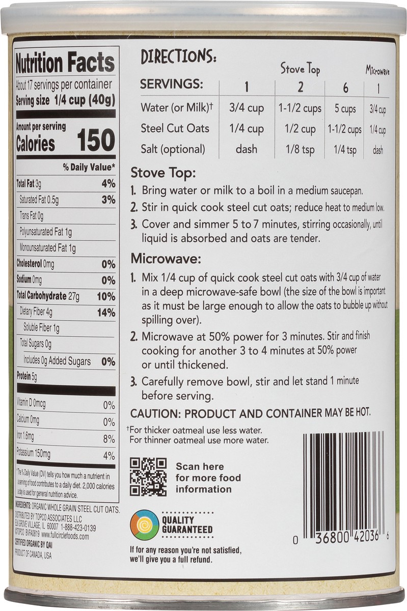 slide 4 of 16, Full Circle Market Organic Quick Cook Steel Cut Oats 24 oz, 24 oz