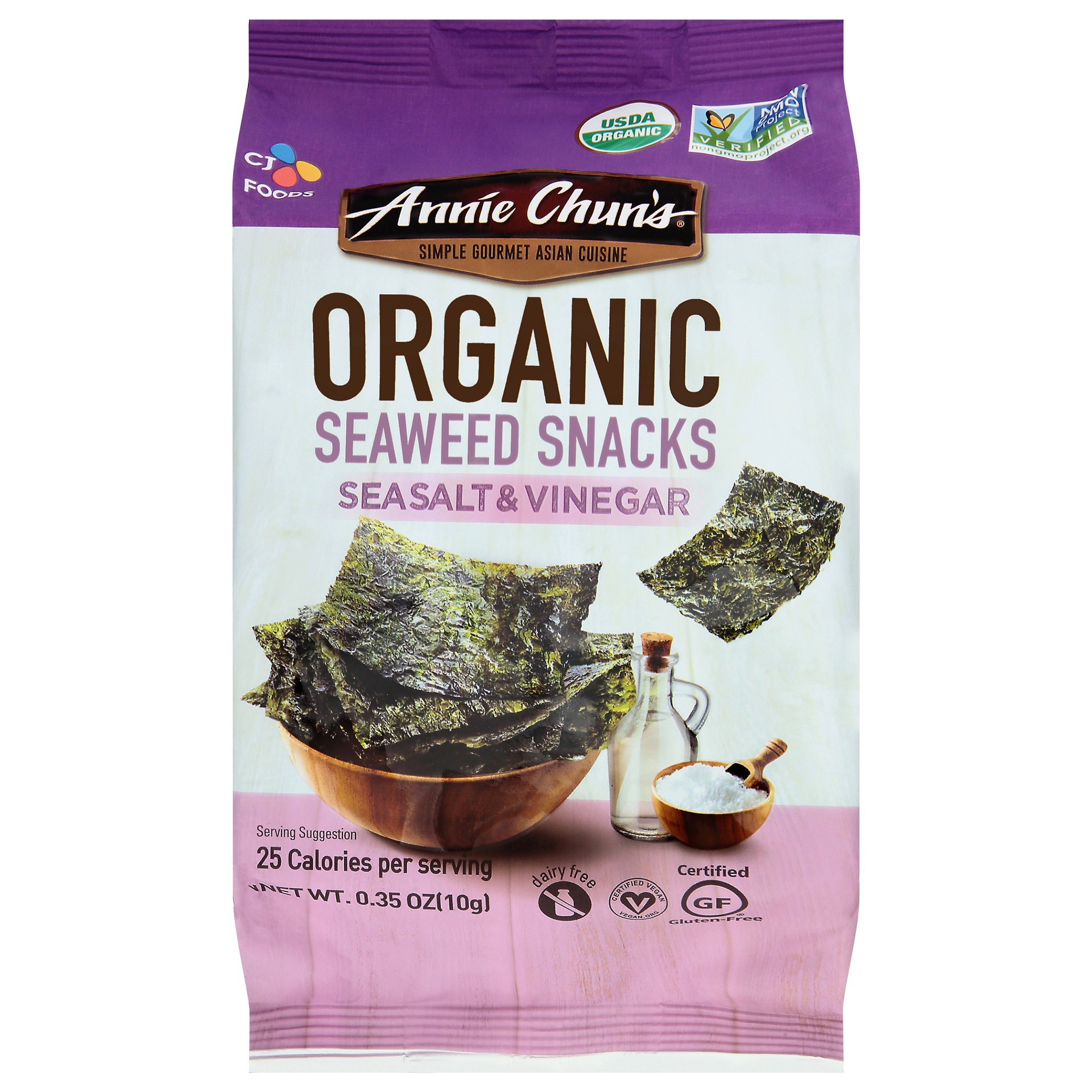 slide 1 of 9, Annie Chun's Organic Sea Salt & Vinegar Seaweed Snack, 0.35 oz