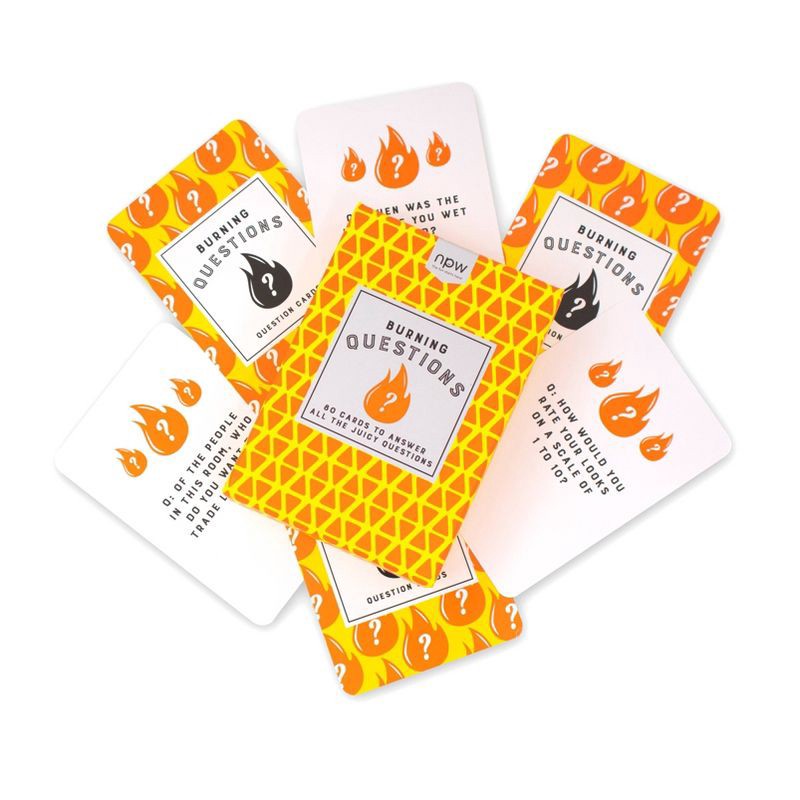 slide 3 of 3, 100ct Burning Questions Card Game: NPW Creative Thinking Party Game for Kids' & Adults, 2+ Players, Includes Cards, 100 ct