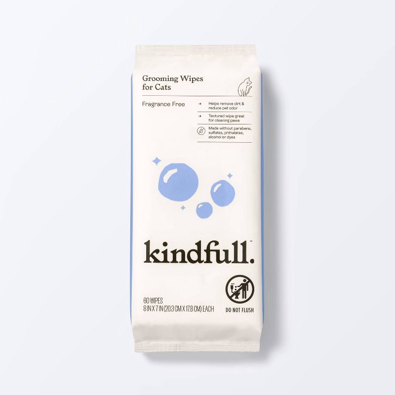 slide 1 of 6, Fragrance Free Cat Grooming Wipes - 60ct - Kindfull™, 60 ct
