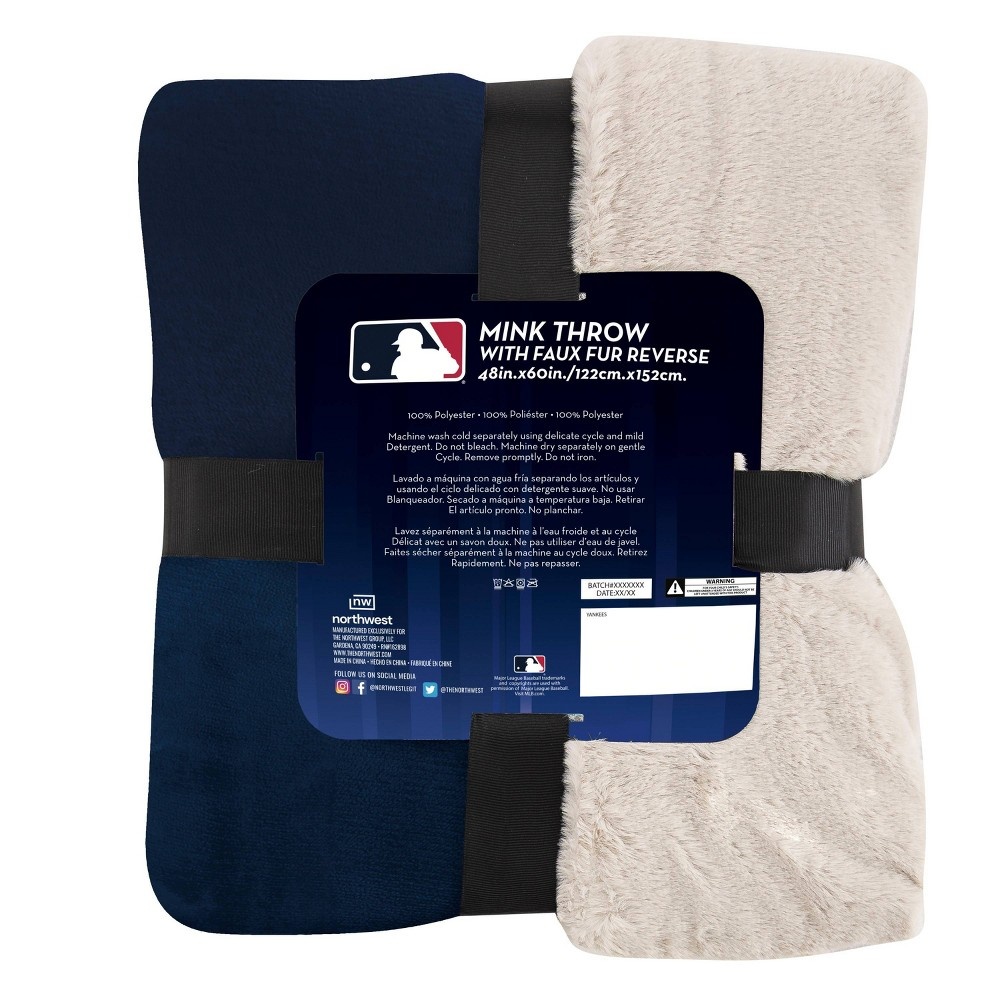 slide 4 of 4, MLB New York Yankees Throw Blanket with Faux Rabbit, 1 ct