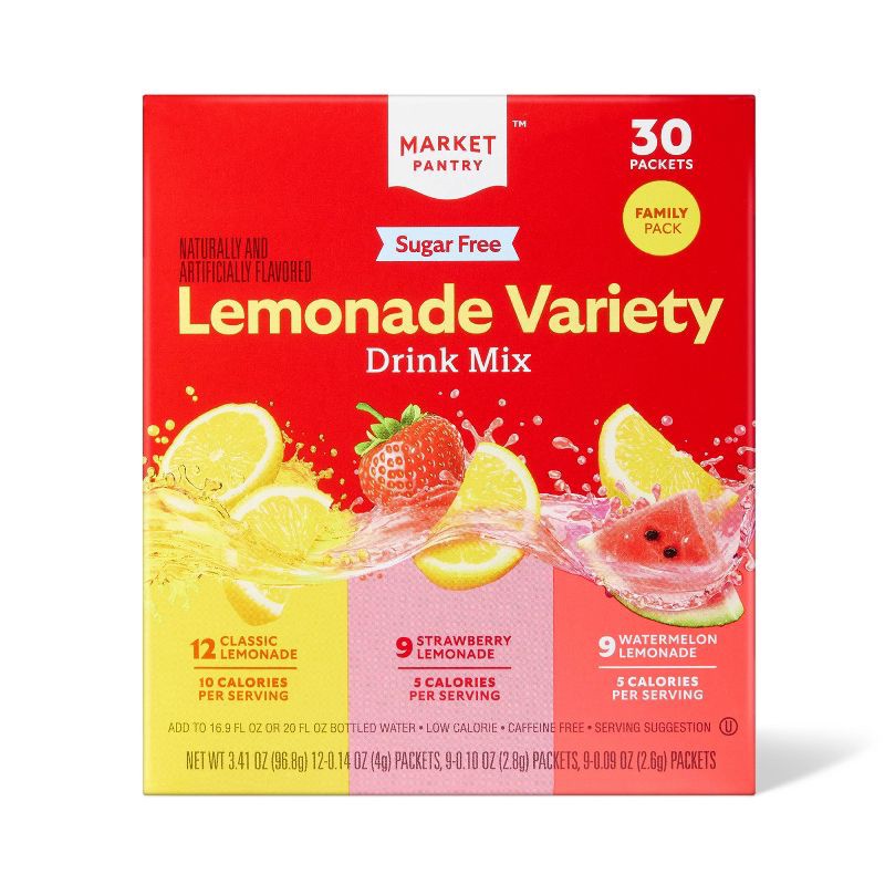 slide 1 of 3, Lemonade Variety Sugar-Free Drink Mix - 30ct - Market Pantry™, 30 ct