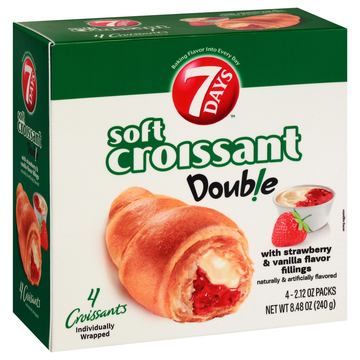 slide 5 of 9, 7DAYS Double Soft Croissant with Strawberry & Vanilla Flavor Fillings 4 - 2.12 oz Packs, 4 ct