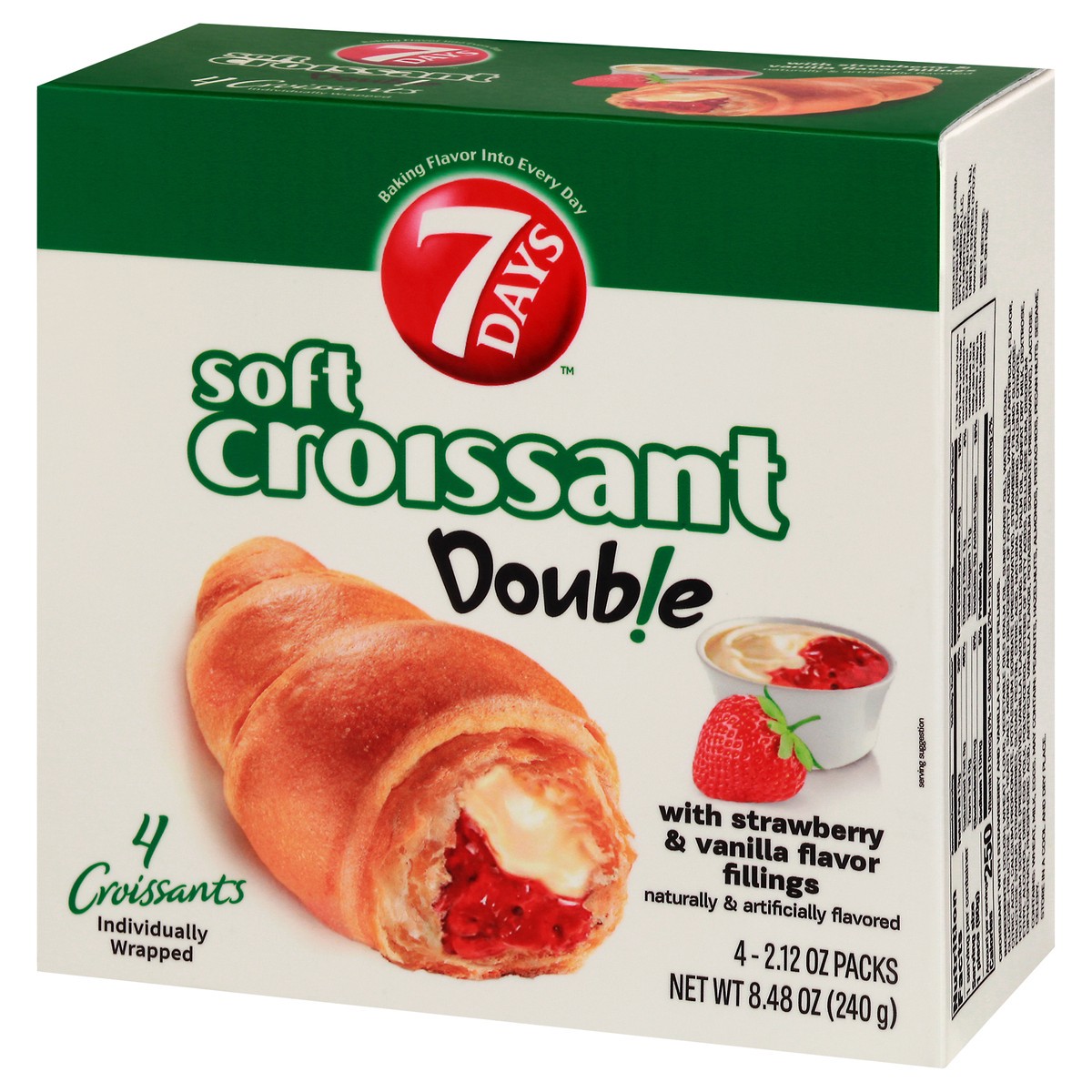 slide 9 of 9, 7DAYS Double Soft Croissant with Strawberry & Vanilla Flavor Fillings 4 - 2.12 oz Packs, 4 ct