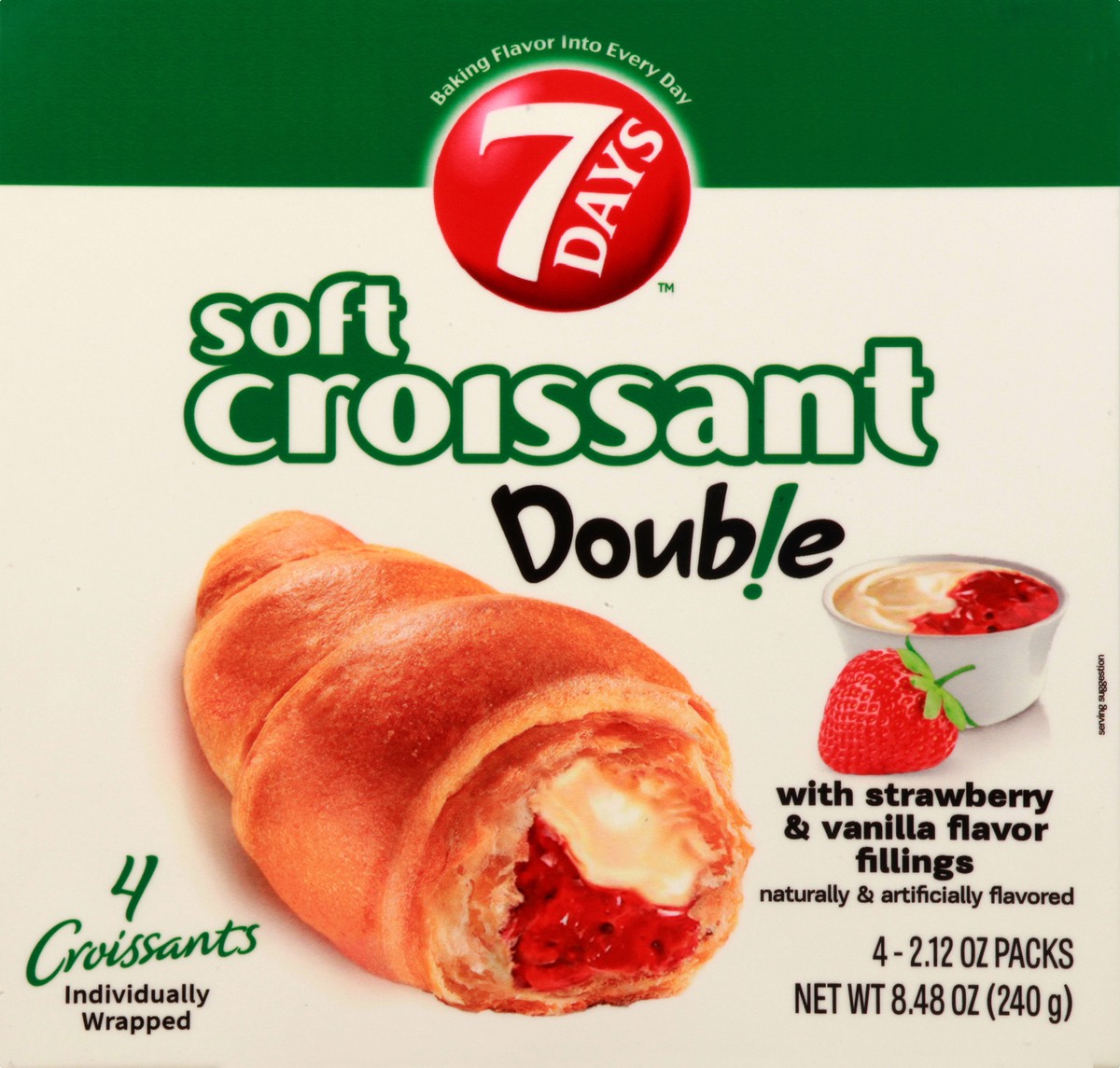 slide 3 of 9, 7DAYS Double Soft Croissant with Strawberry & Vanilla Flavor Fillings 4 - 2.12 oz Packs, 4 ct