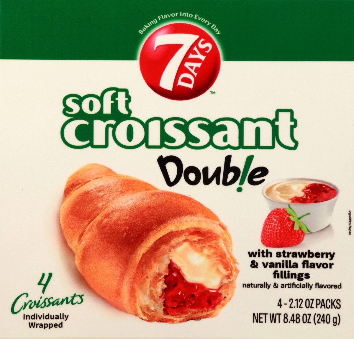 slide 2 of 9, 7DAYS Double Soft Croissant with Strawberry & Vanilla Flavor Fillings 4 - 2.12 oz Packs, 4 ct