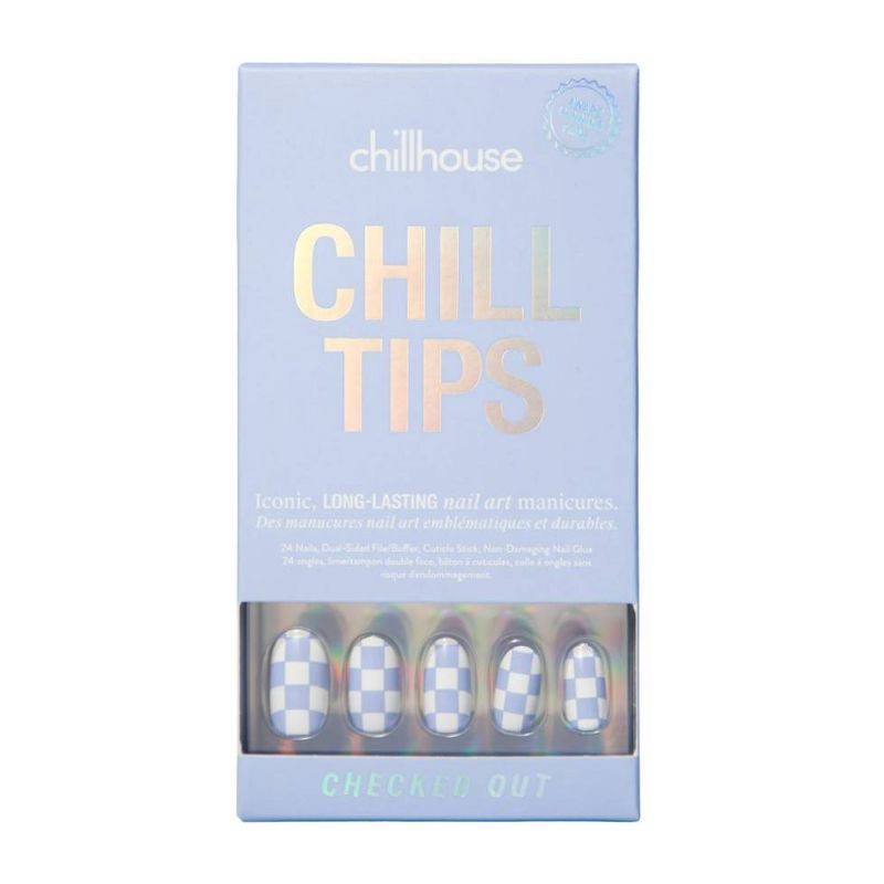 slide 1 of 11, Chillhouse Chill Tips Fake Nails - Design Studio - Checked Out - 24ct: Oval Shape, Smooth Finish, ABS Material, 24 ct