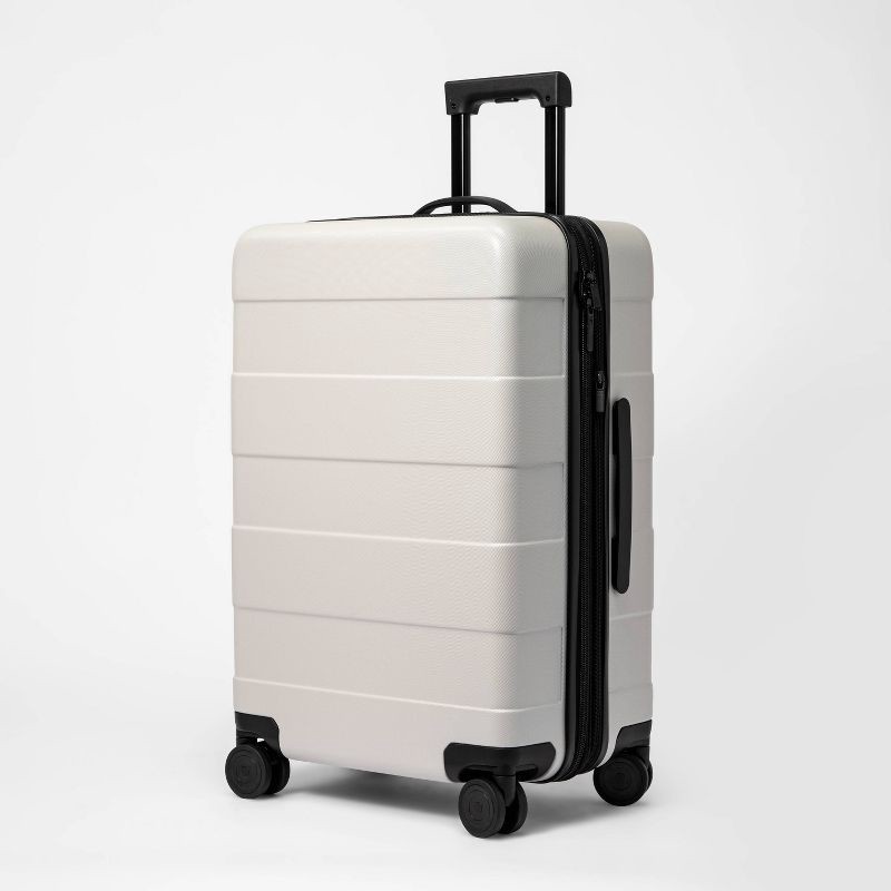 slide 4 of 7, Hardside Medium Checked Spinner Suitcase Tan - Made By Design, 1 ct