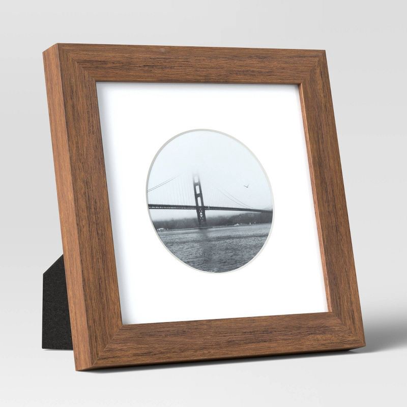 slide 1 of 4, 6" x 6" Matted to 4" x 4" Single Image Table Frame with Circle Brown - Threshold™: Polystyrene Material, Easel Back, 1 ct