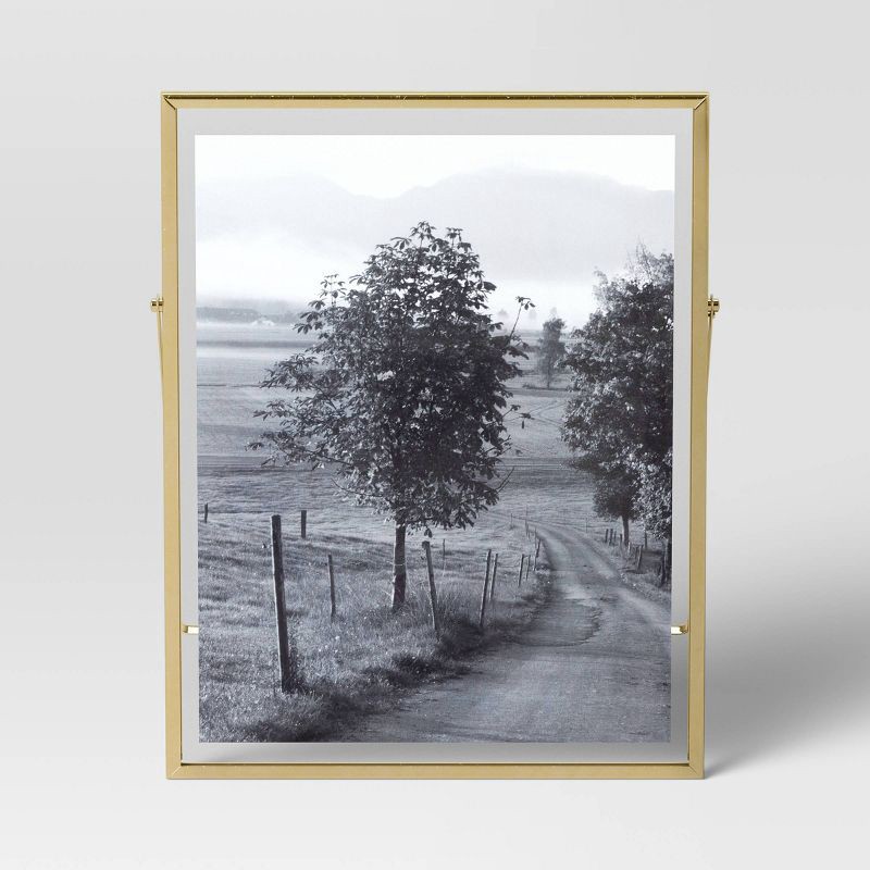 slide 3 of 4, 9" x 11" Float to 8" x 10" Linear Metal Easel Single Image Frame Brass - Threshold™: Modern Tabletop Display, 1 ct