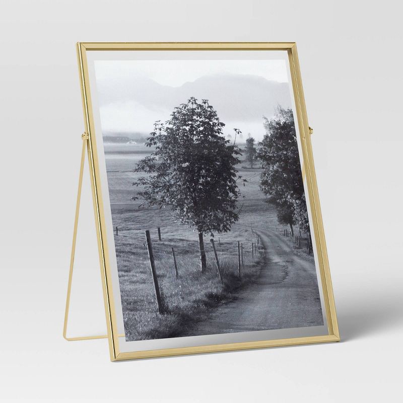 slide 1 of 4, 9" x 11" Float to 8" x 10" Linear Metal Easel Single Image Frame Brass - Threshold™: Modern Tabletop Display, 1 ct