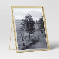 9" x 11" Float to 8" x 10" Linear Metal Easel Single Image Frame Brass - Threshold™: Modern Tabletop Display