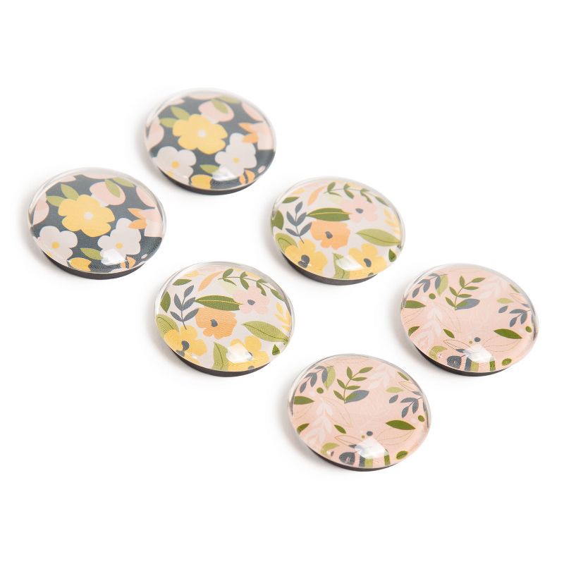 slide 3 of 4, U Brands 6ct Round Glass Magnets - Precious Petals: Strong Fridge & Locker Accessories, Multi-Colored, 600Gs Capacity, 6 ct, 600 gram