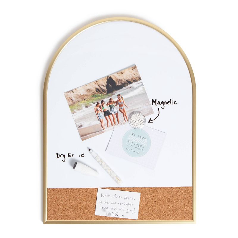 slide 7 of 7, U Brands 12''x16'' Arch Gold Frame Dry Erase Board with Cork Strip, 1 ct