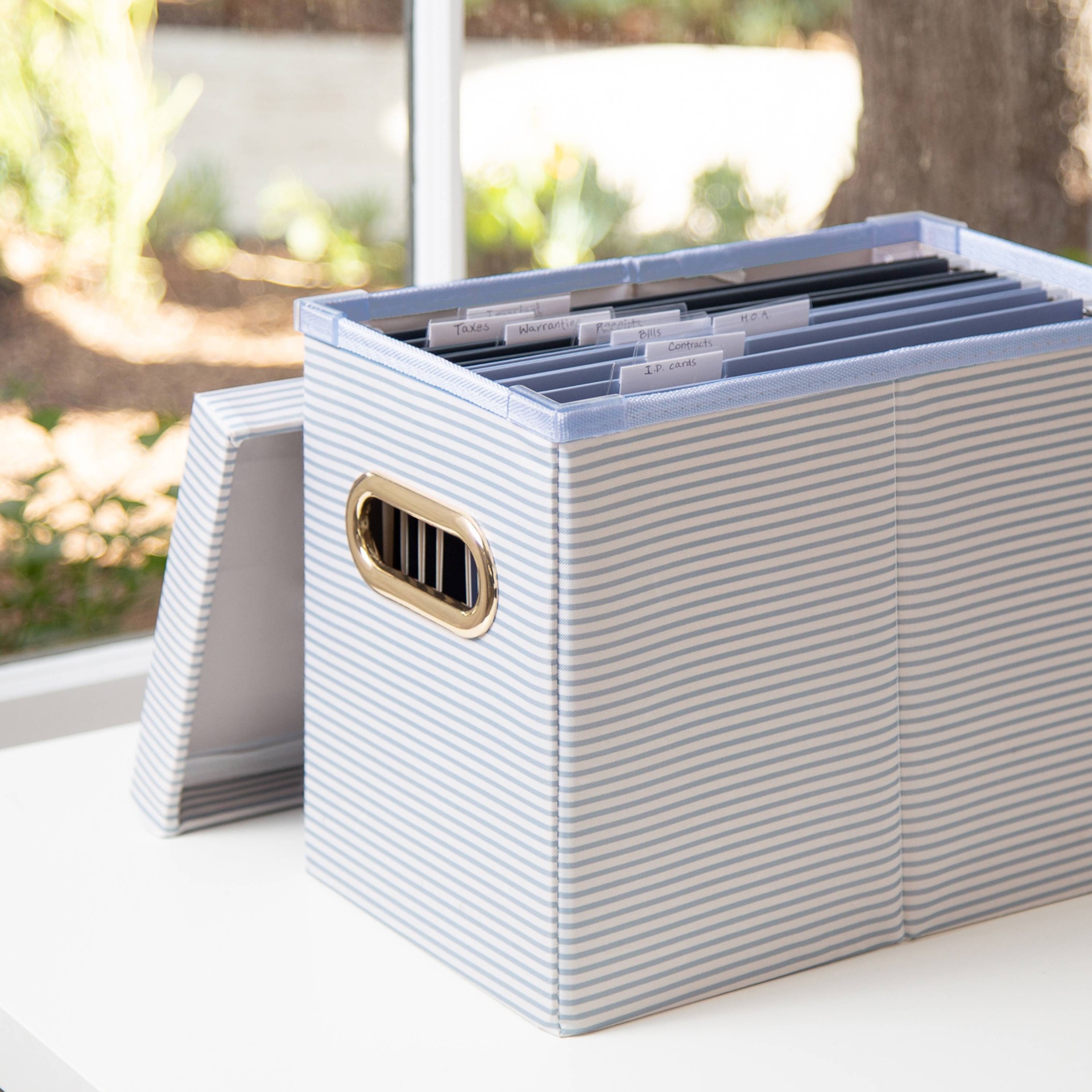 slide 1 of 6, U Brands Hanging File Box with Lid - Classic Stripes, 1 ct