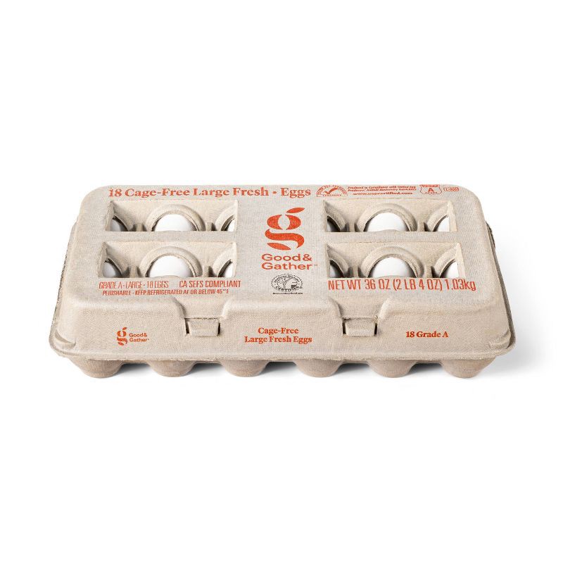 slide 1 of 3, Cage-Free Large White Fresh Grade A Eggs (CA SEFS Compliant) - 36oz/18ct - Good & Gather™ (Packaging May Vary), 18 ct; 36 oz