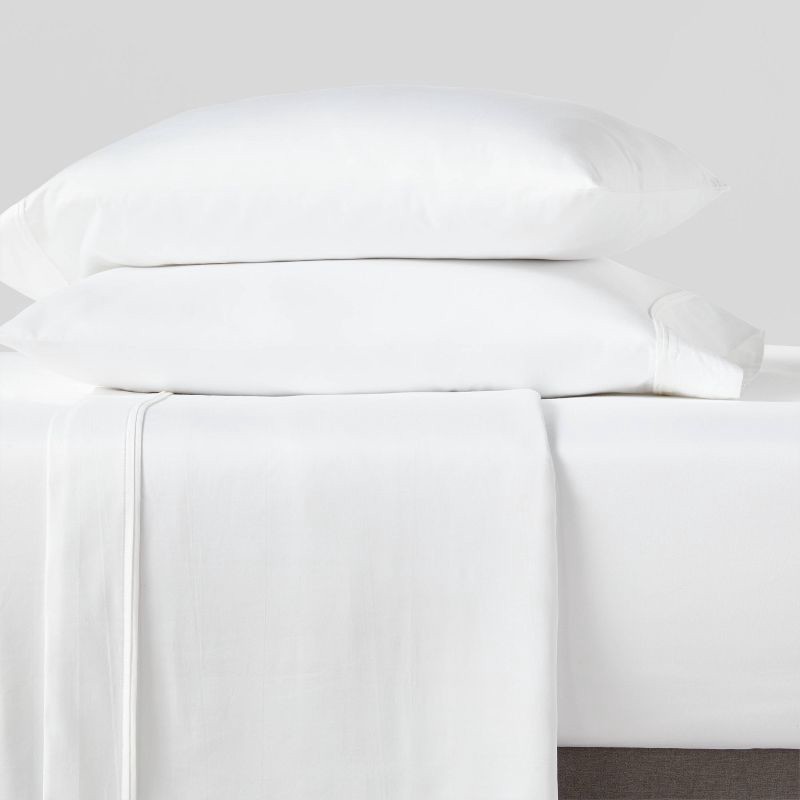 slide 2 of 4, Twin/Twin XL 400 Thread Count Performance Fitted Sheet White - Threshold™: Cotton Sateen, Machine Washable, Fits 18" Mattress, 1 ct