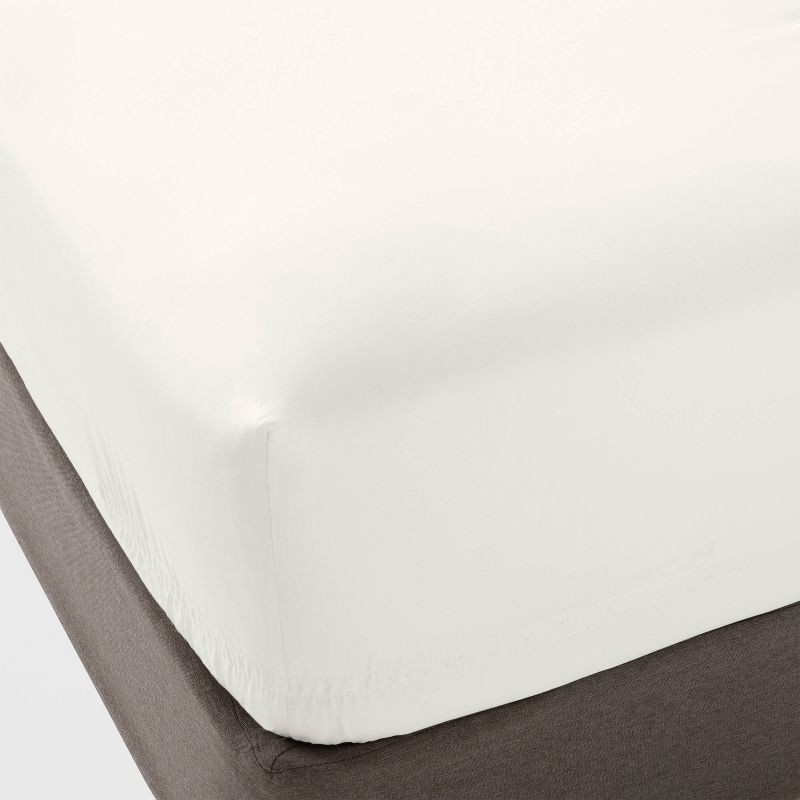 slide 1 of 4, Full 400 Thread Count Performance Fitted Sheet Sour Cream - Threshold™: Cotton Sateen, Machine Washable, Fits 18" Mattress, 1 ct