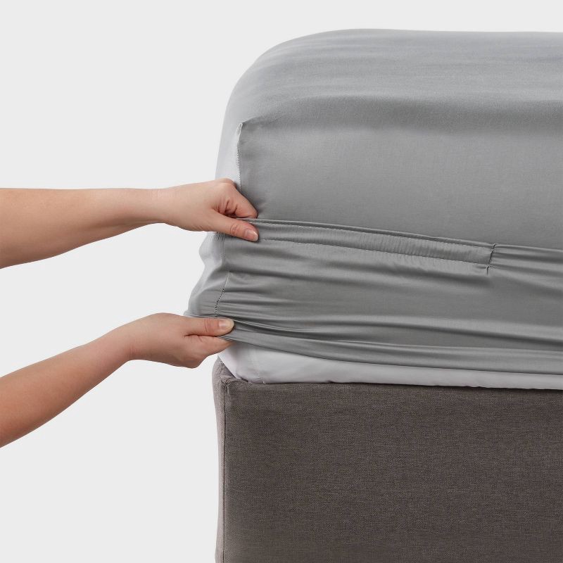 slide 4 of 4, Queen 400 Thread Count Performance Fitted Sheet Classic Gray - Threshold™: Cotton Sateen, Machine Washable, Fits 18" Mattress, 1 ct