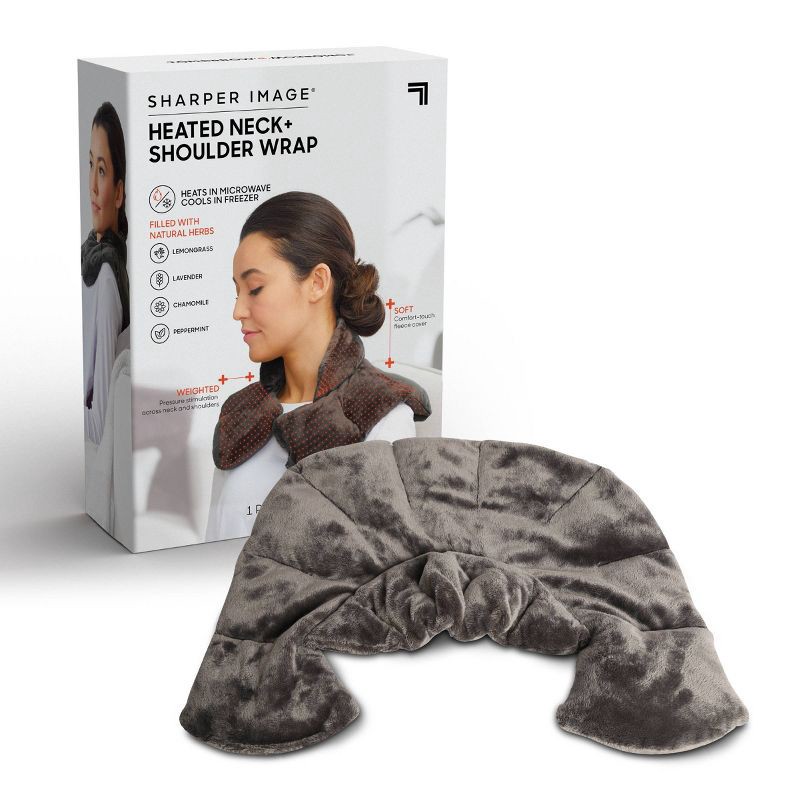 slide 1 of 8, Sharper Image Hot and Cold Herbal Aromatherapy Heated Neck and Shoulder Plush Wrap Pad for Soothing Muscle Pain and Tension Relief Therapy 100% Natural Lavender, 1 ct