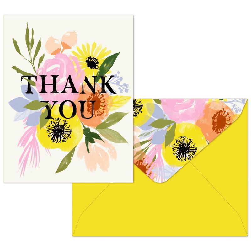 slide 2 of 3, 10ct Thank You Cards Flower Burst: Green Inspired Multicolor Floral Stationery with Envelopes, Botanical Design, Blank Inside, 10 ct