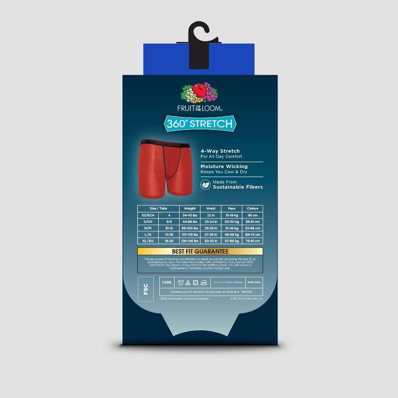 slide 3 of 4, Fruit of the Loom Boys' 5pk Stretch True Comfort Boxer Briefs - Colors May Vary S: Tagless, Moisture Wicking, 5 ct