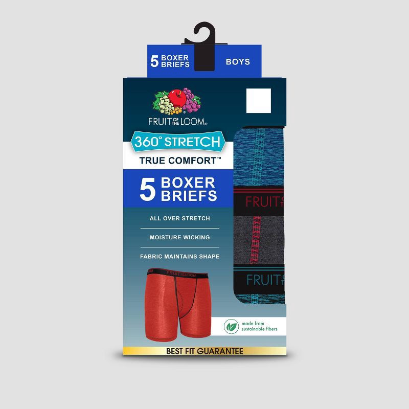 slide 2 of 4, Fruit of the Loom Boys' 5pk Stretch True Comfort Boxer Briefs - Colors May Vary L, 5 ct