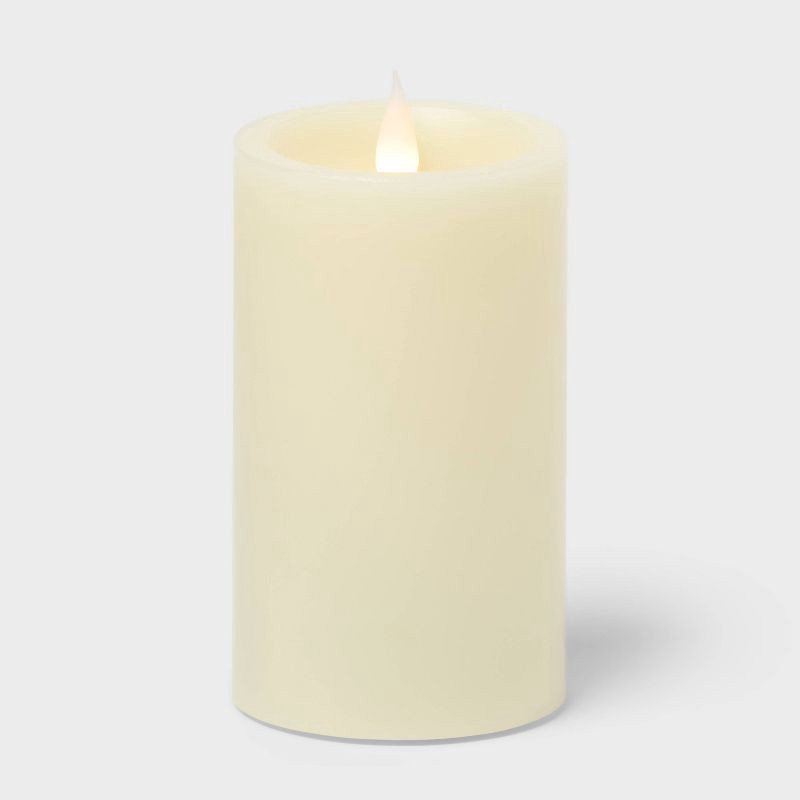 slide 3 of 3, 3" x 5" LED Pillar Candle Cream - Threshold™: Unscented, Wax, Battery Operated, 1 ct