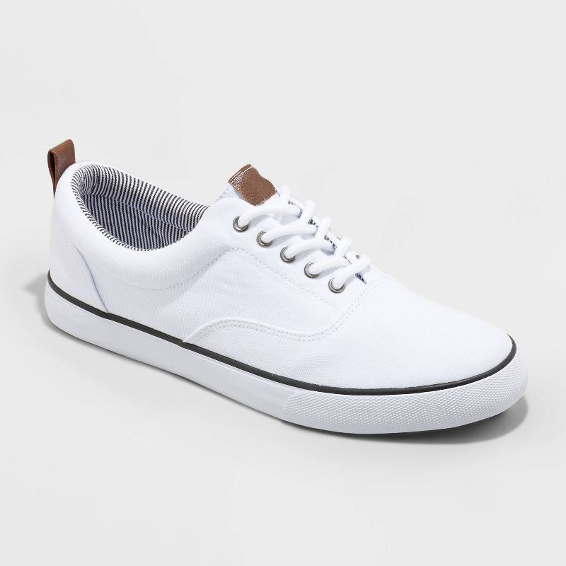 slide 1 of 14, Men's Brady Sneakers - Goodfellow & Co™ White 11.5: Lace Up, Canvas, Padded Collar, Non Marking Outsole, 1 ct