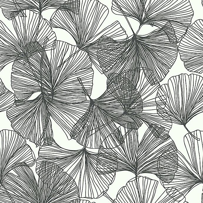 slide 2 of 6, RoomMates Gingko Leaves Peel & Stick Wallpaper - Black/White, 1 ct