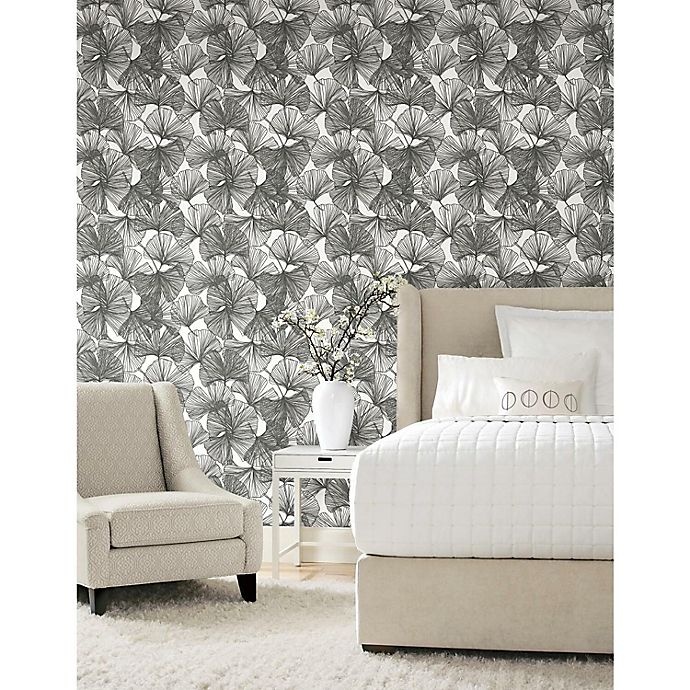 slide 3 of 6, RoomMates Gingko Leaves Peel & Stick Wallpaper - Black/White, 1 ct