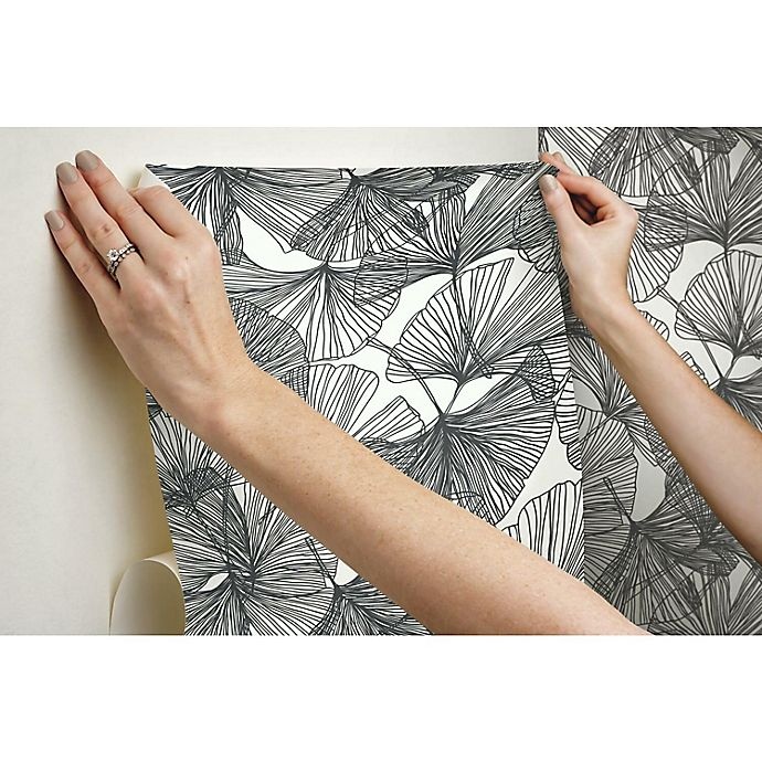 slide 5 of 6, RoomMates Gingko Leaves Peel & Stick Wallpaper - Black/White, 1 ct