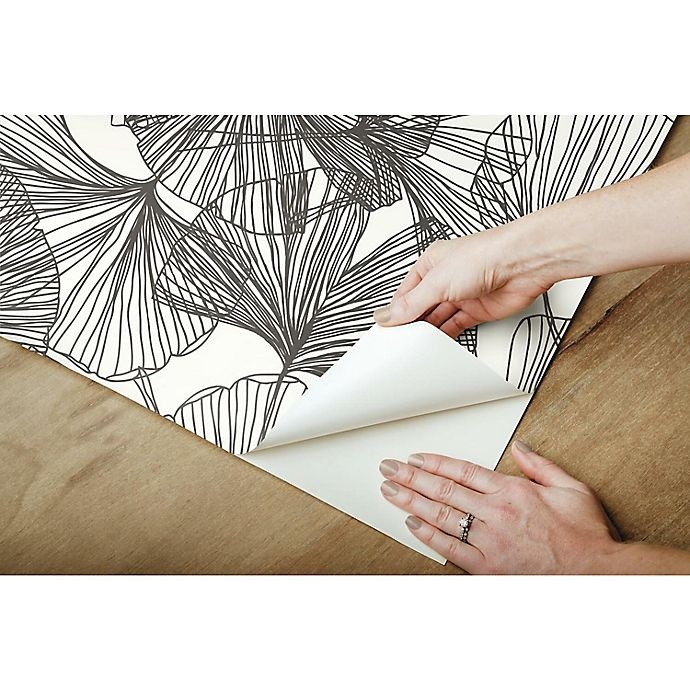 slide 6 of 6, RoomMates Gingko Leaves Peel & Stick Wallpaper - Black/White, 1 ct