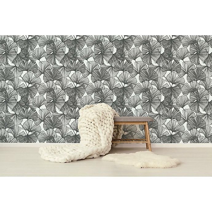 slide 1 of 6, RoomMates Gingko Leaves Peel & Stick Wallpaper - Black/White, 1 ct