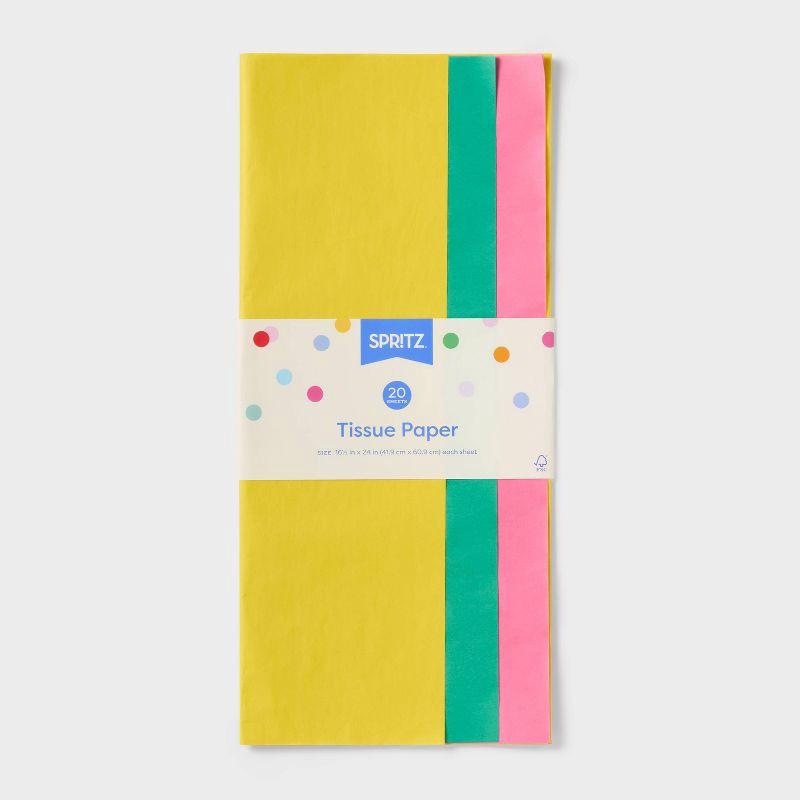 slide 3 of 3, 20ct Tissue Paper Yellow/Teal/Pink - Spritz™: Multicolor Gift Packaging for All Occasions, 20 ct