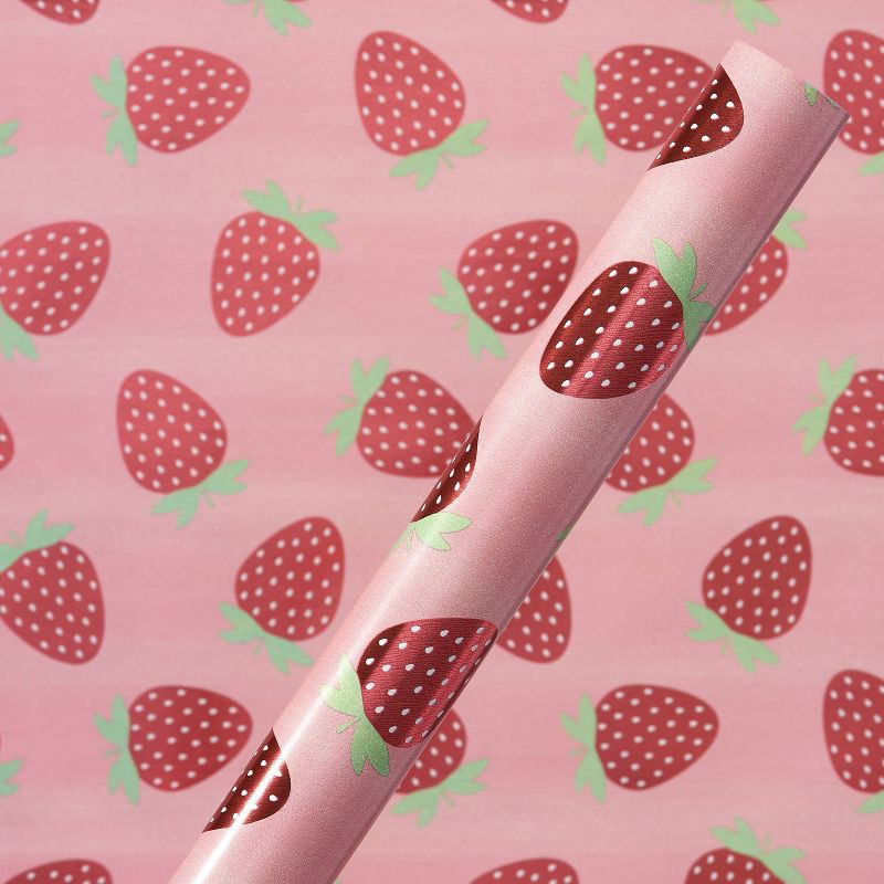 slide 1 of 3, 20 Sq Ft Kids'' Strawberries Wrapping Paper - Spritz™, 20 sq ft