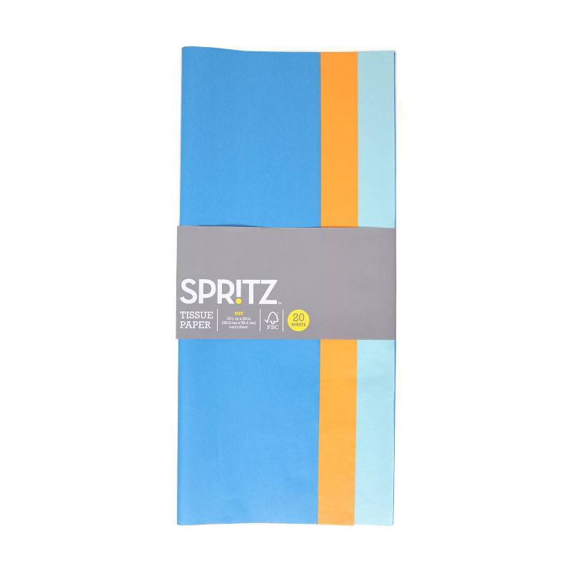 slide 1 of 1, 20ct Banded Tissue Paper Orange/Blue/Light Blue - Spritz™, 20 ct