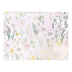 XLarge Floral w/ Gold Foil Accents Wedding Gift Bag with Tag White - Spritz™