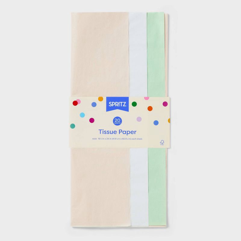 slide 3 of 4, 20ct Tissue Paper Pink/White/Light Green - Spritz™: Gift Filler, Solid Pattern, 20-Pack, 16.5" x 24" Paper for All Occasions, 20 ct