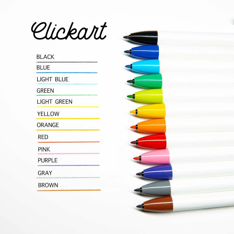 slide 2 of 6, Zebra 24pk Clickart Retractable Creative Markers 0.6mm Assorted Colors: Felt Tip Pens, Multicolored Ink, 5.5" Length, 24 ct