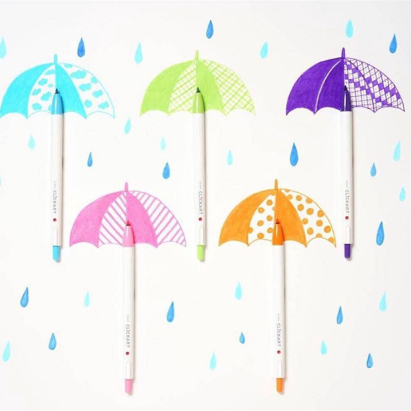 slide 5 of 6, Zebra 24pk Clickart Retractable Creative Markers 0.6mm Assorted Colors: Felt Tip Pens, Multicolored Ink, 5.5" Length, 24 ct