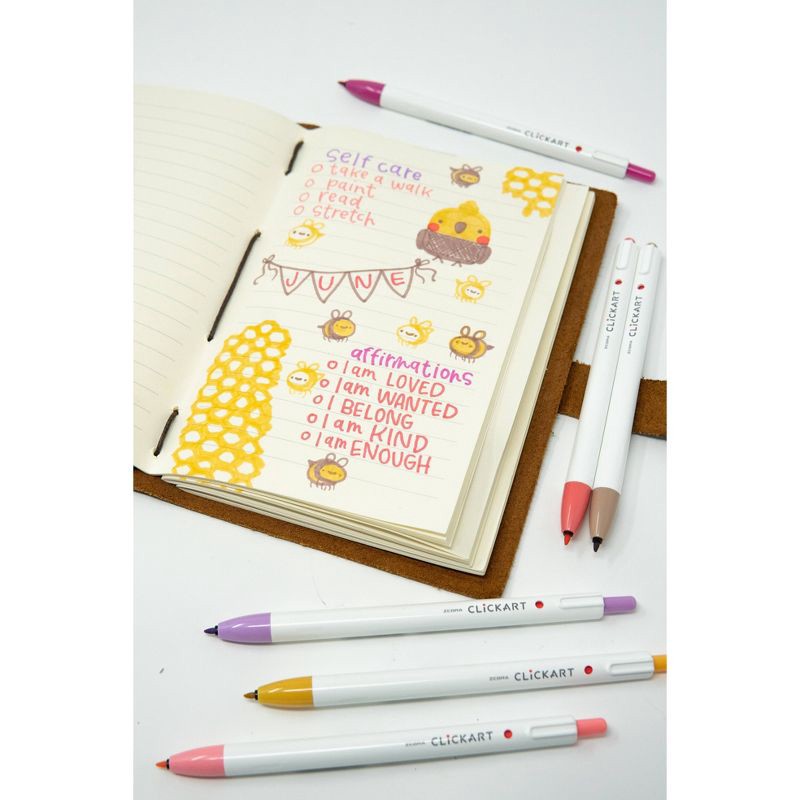 slide 6 of 6, Zebra 24pk Clickart Retractable Creative Markers 0.6mm Assorted Colors: Felt Tip Pens, Multicolored Ink, 5.5" Length, 24 ct