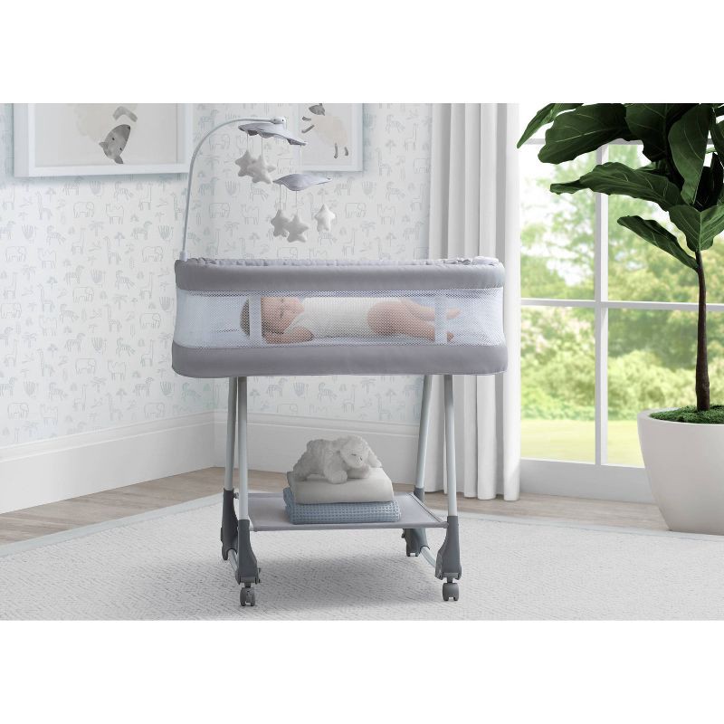 slide 2 of 7, Simmons Kids' Shooting Star Rocking Bassinet with Airflow Mesh - Platinum, 1 ct