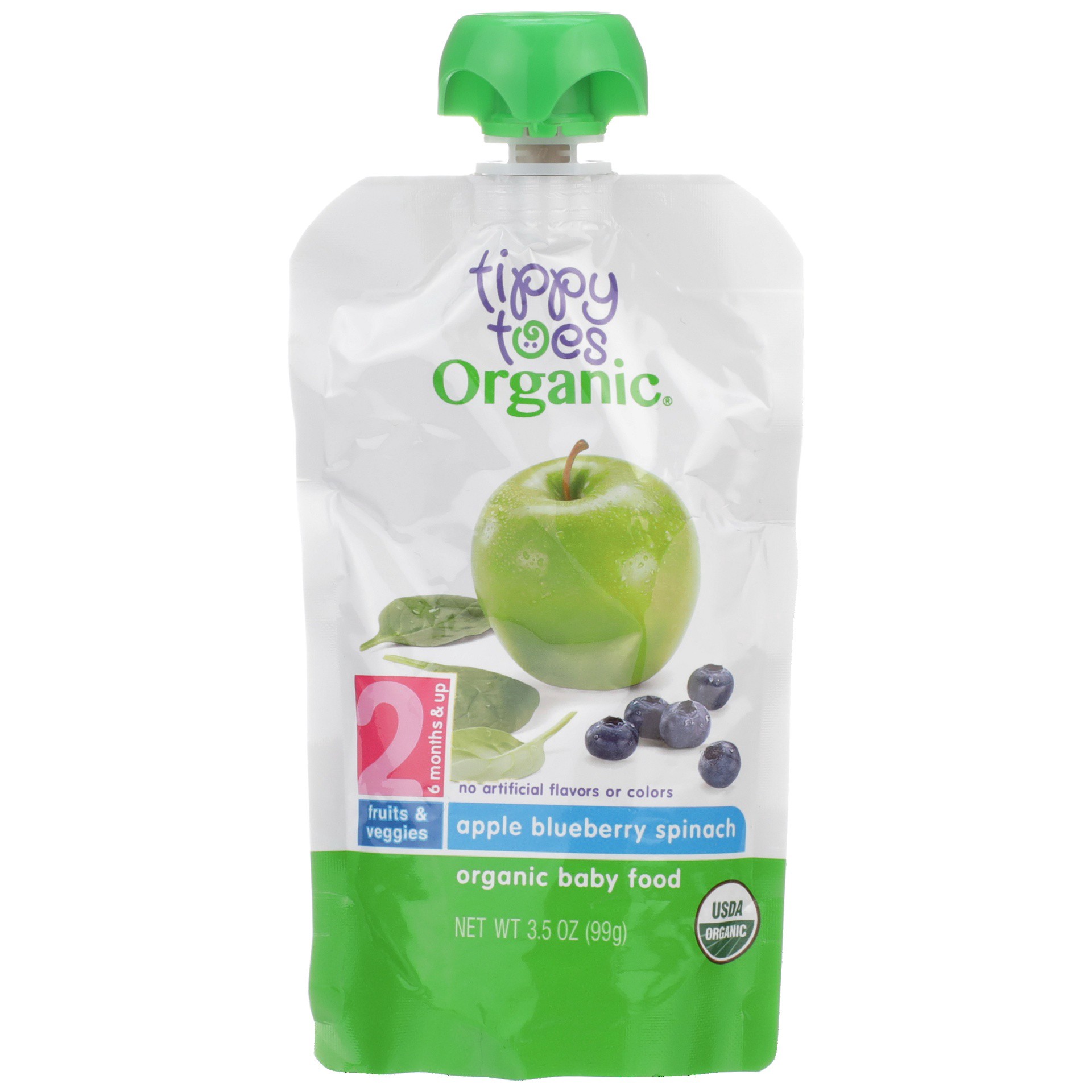 slide 1 of 6, Tippy Toes Organic Baby Food Stage 2 Apple Blueberry Spinach, 3.5 fl oz