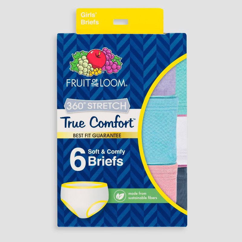 slide 3 of 4, Fruit of the Loom Girls' 6pk Comfort Stretch Briefs - Colors May Vary 12, 6 ct